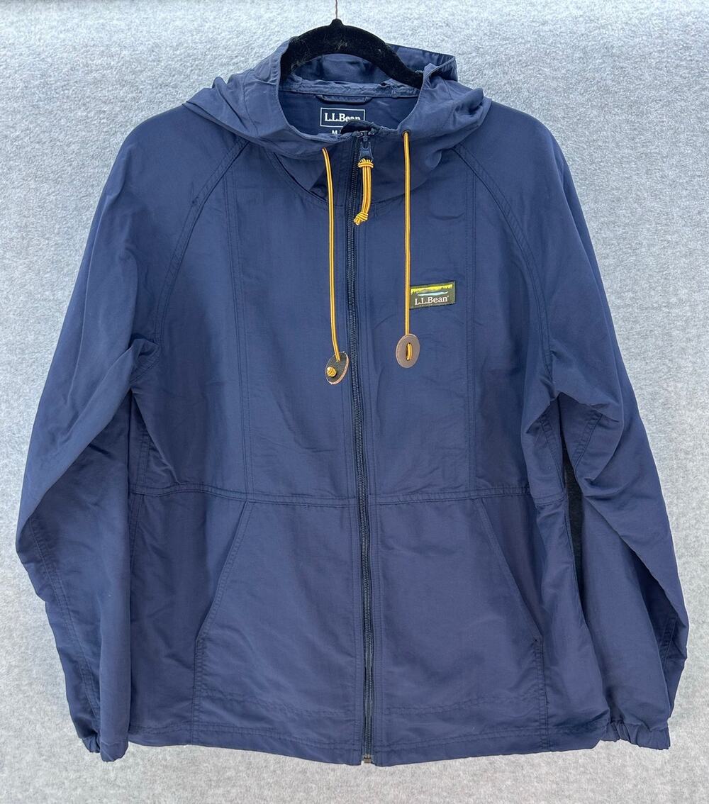 L.L Bean Men's M Navy Mountain Classic Full Zip Lightweight Jacket Pocket Hooded